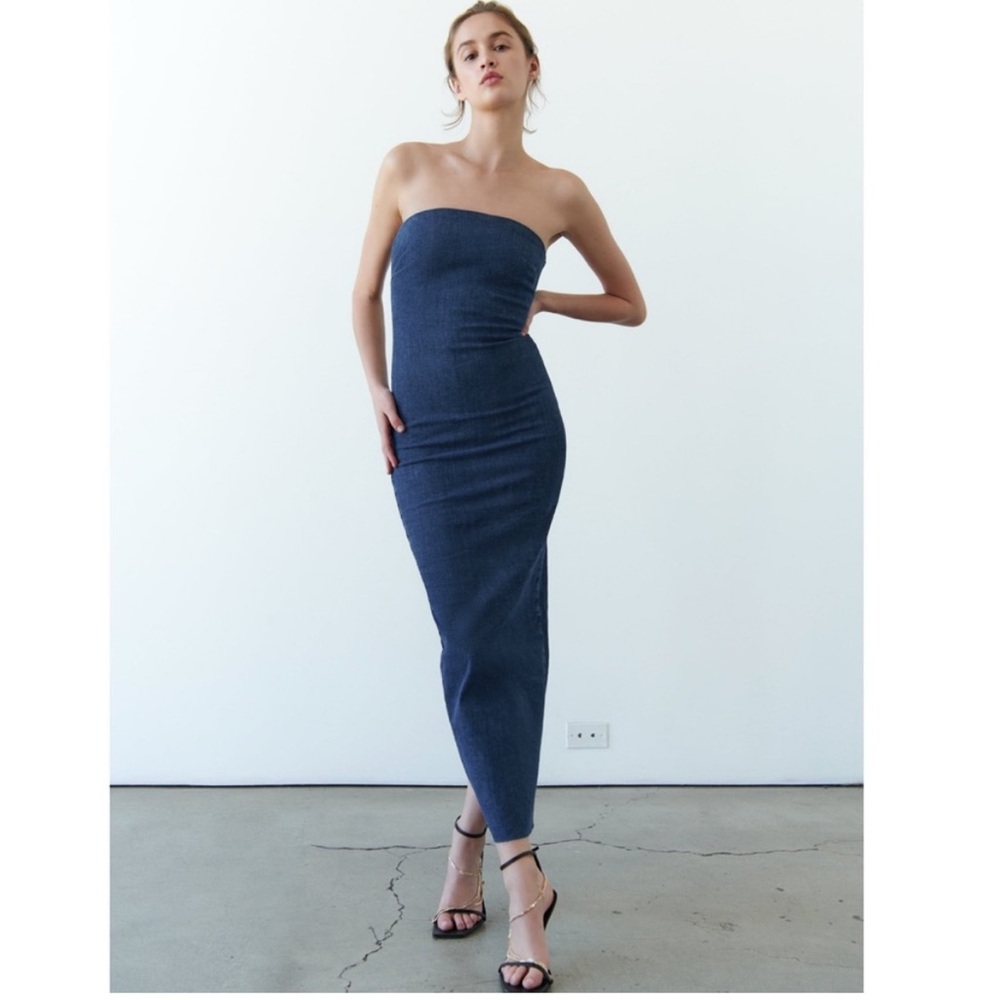 SOLD OUT - Blogger Fav! ZARA MIDI STRAPLESS DENIM DRESS SZ S - NWT